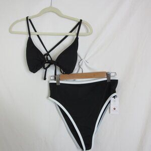 Shade & Shore 2 Piece Bikini Black and White Trim Size Medium 8-10 NWT